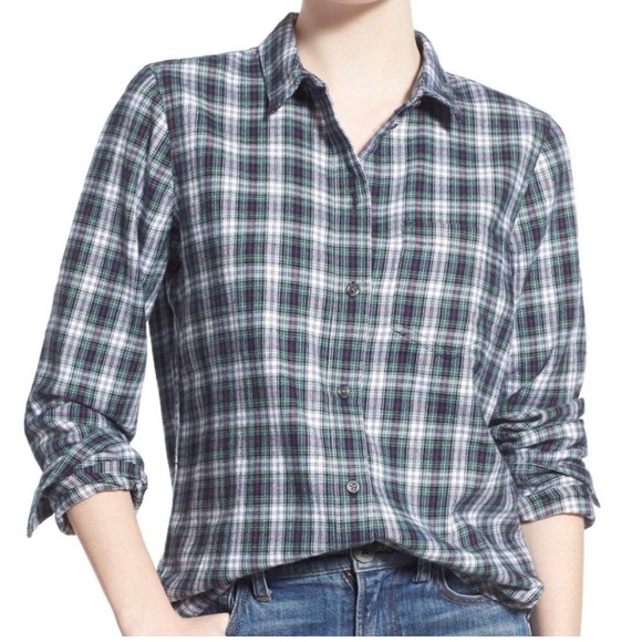 Madewell Tops - Madewell Sz Sm Green Classic Plaid Boyfriend Fall Flannel Button Up Long Sleeve